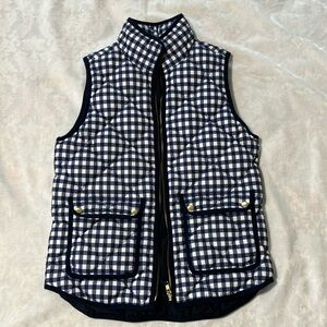 J Crew  Navy and White Checked Puffer Vest Like New
